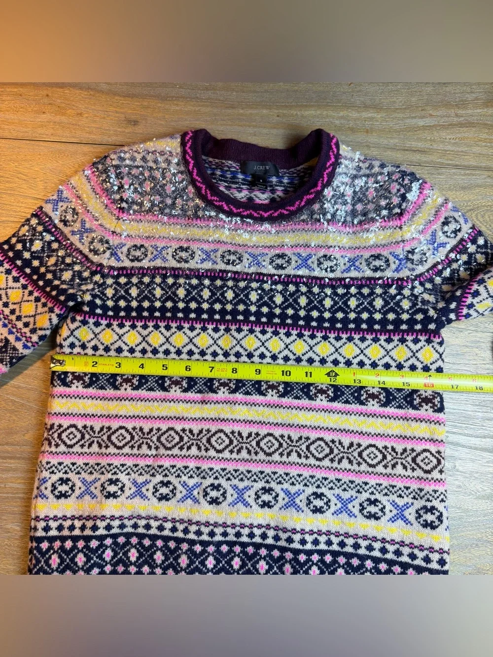 J. Crew Sequin Multicolor Fair Isle Lambswool Crewneck Sweater